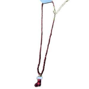 NWT Jolli Molli Women's Christmas Stocking Pendant Necklace‎ Red/Black Plaid